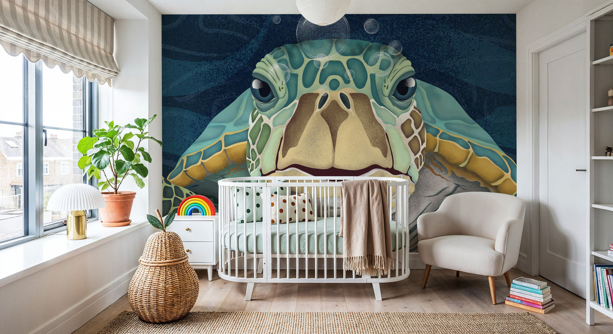 Hello Turtle, Aqua Mural Wallpaper - room preview 04