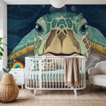 Hello Turtle, Aqua Mural Wallpaper - room preview 04