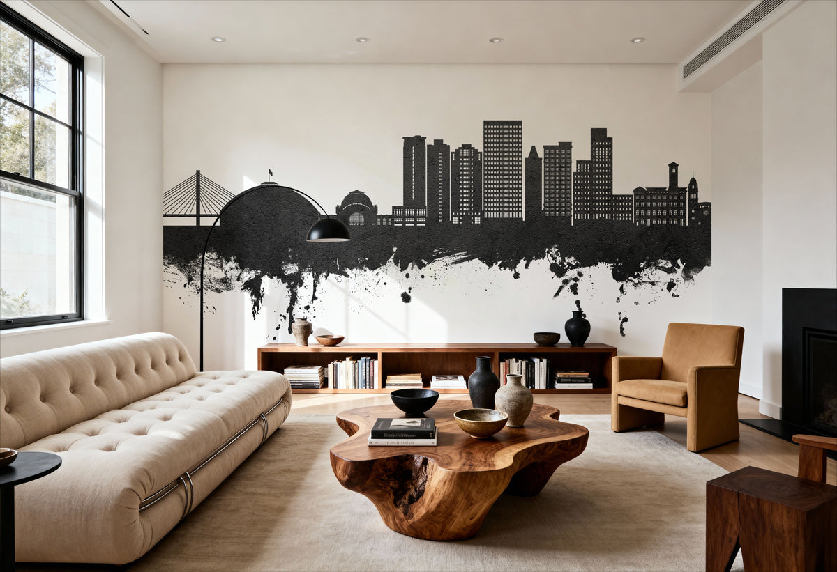 Tacoma Washington Skyline Black & White Mural Wallpaper - room preview 04