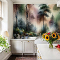 Mysterious Forest Enveloped in Thick Fog Mural Wallpaper - room preview 04