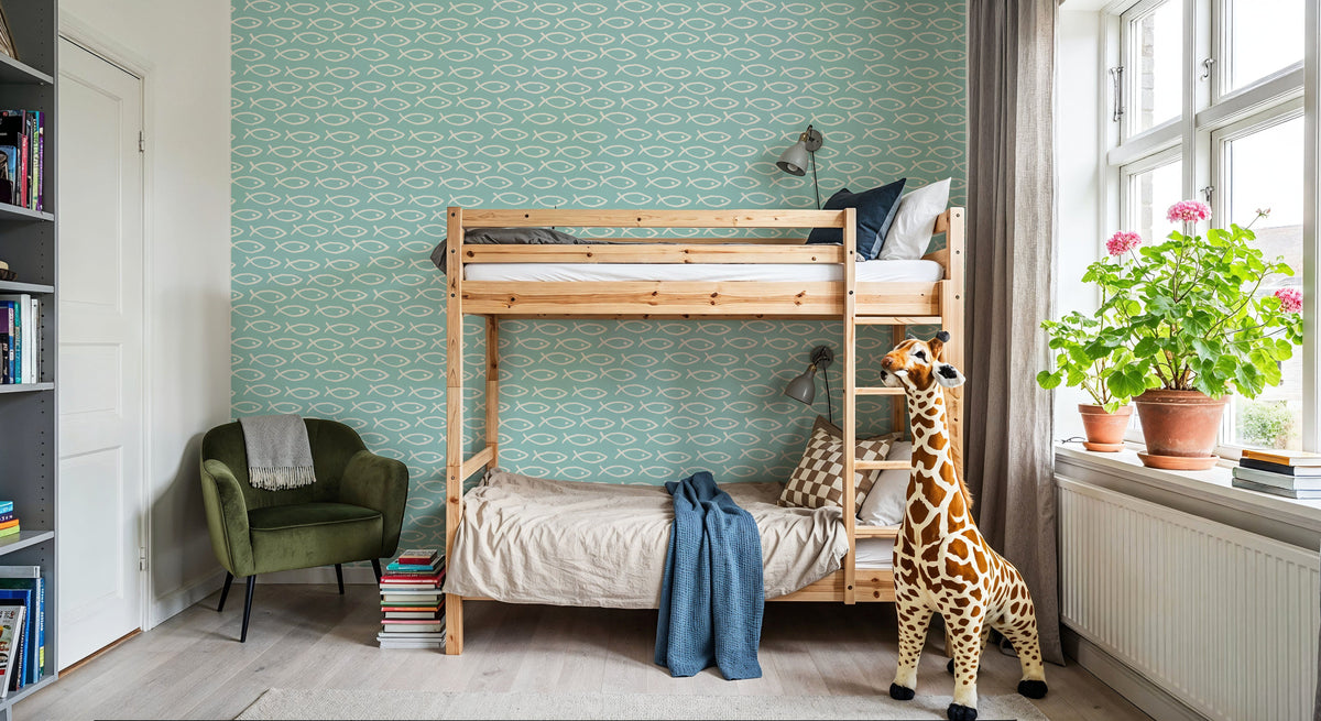 Seaside Fish Turqouise Mural Wallpaper - room preview 04