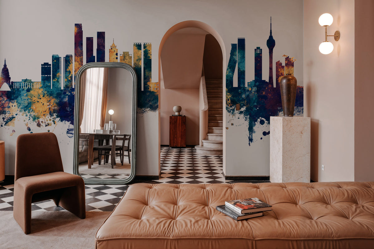 Colombo Sri Lanka Skyline Blue & Bronze Mural Wallpaper - room preview 04