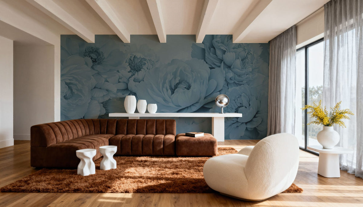 Transcendent Peony, French Blue Mural Wallpaper - room preview 05