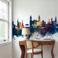 Pamplona Spain Skyline Blue & Bronze Mural Wallpaper - room preview 04