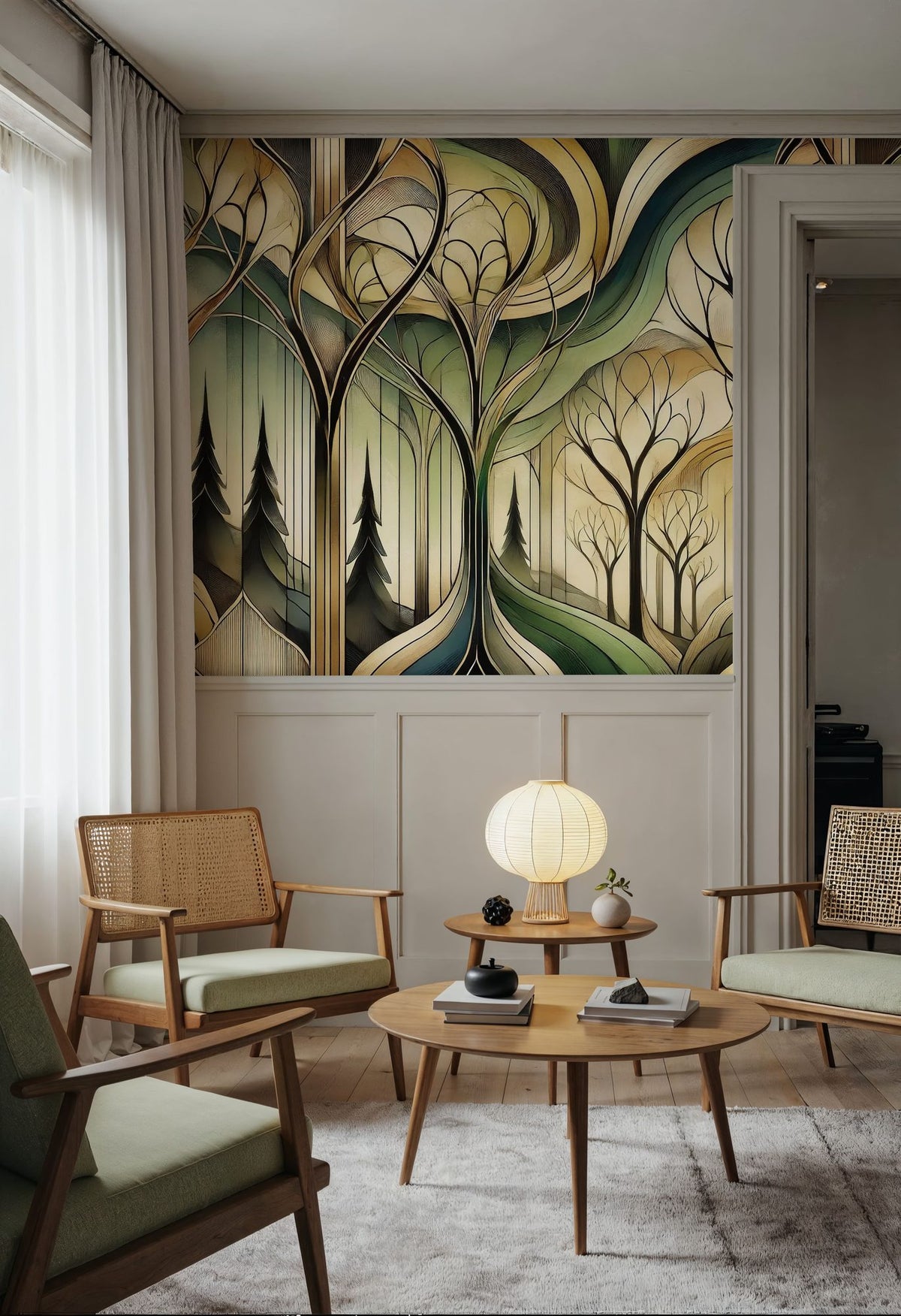 Vintage Treescape Essence in Art Deco Mural Wallpaper - room preview 04