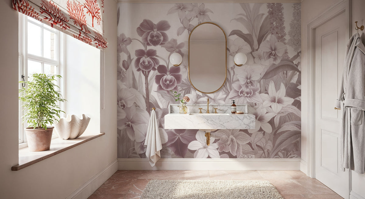 The Tenderness of Orchids, Rosy Salmon Mural Wallpaper - room preview 04
