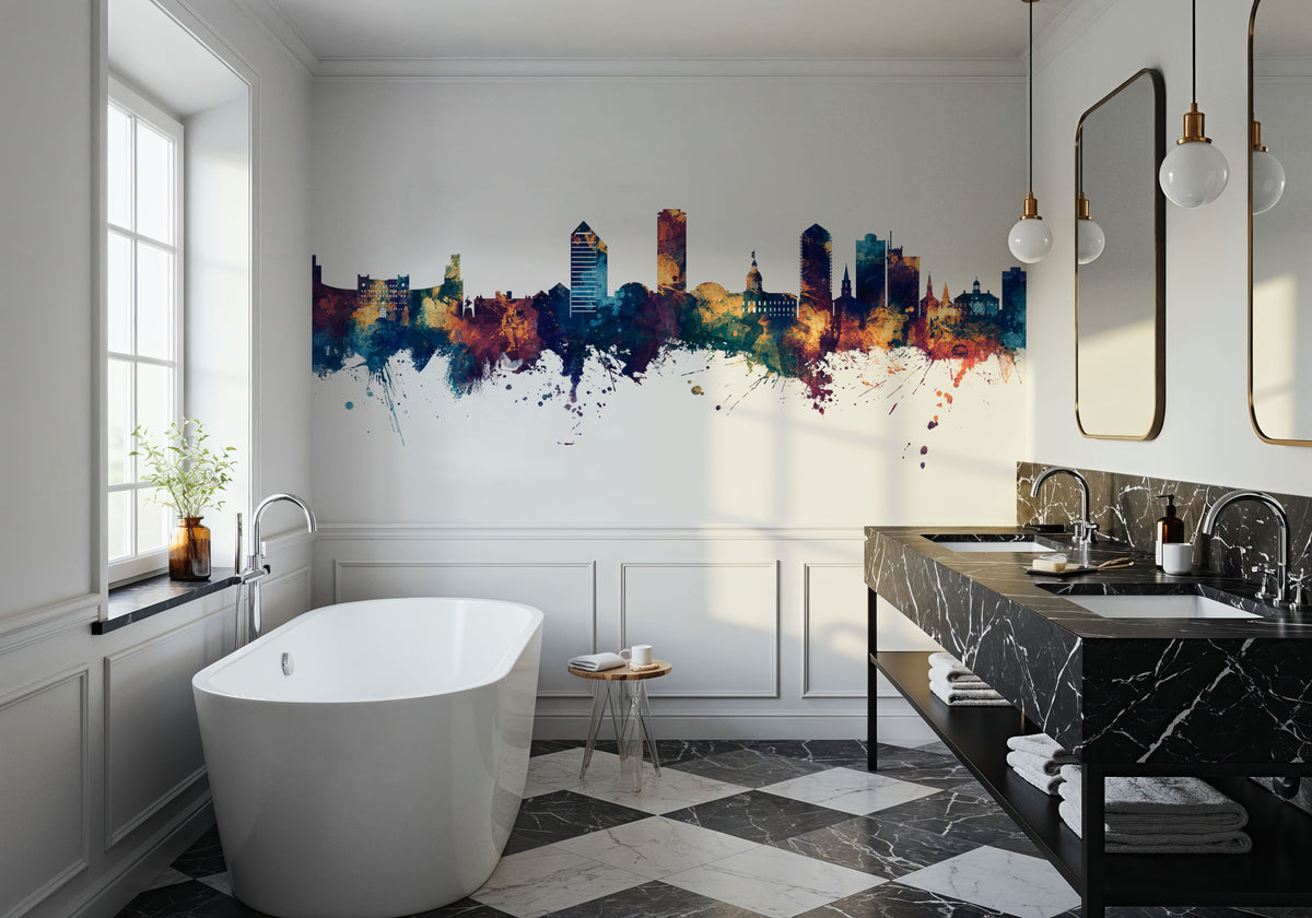 Tallahassee Florida Skyline Blue & Bronze Mural Wallpaper - room preview 04