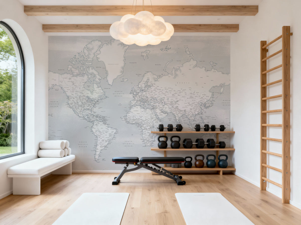 World Map Cities - Maeli Cold Mural Wallpaper - room preview 04