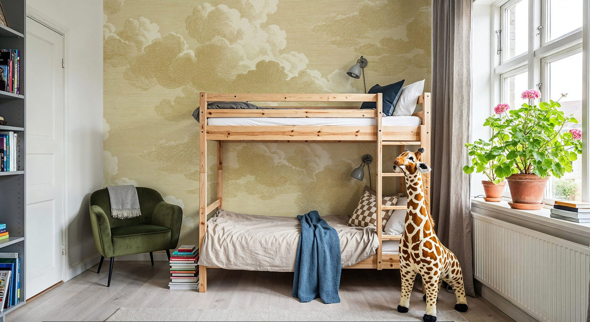 Intaglio Clouds, Butter Yellow Mural Wallpaper - room preview 04