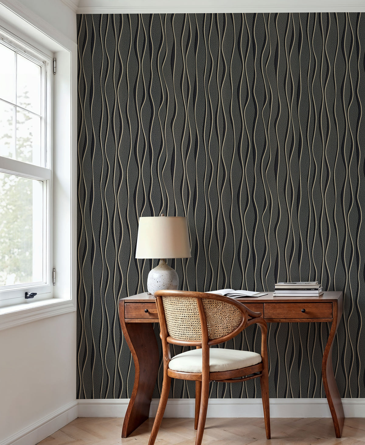 Swaying Lines, Coal Mural Wallpaper - room preview 04