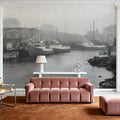 Foggy Fishing BW Mural Wallpaper - room preview 04