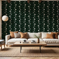 Trailing Flower Stripe, Dark Green Mural Wallpaper - room preview 04