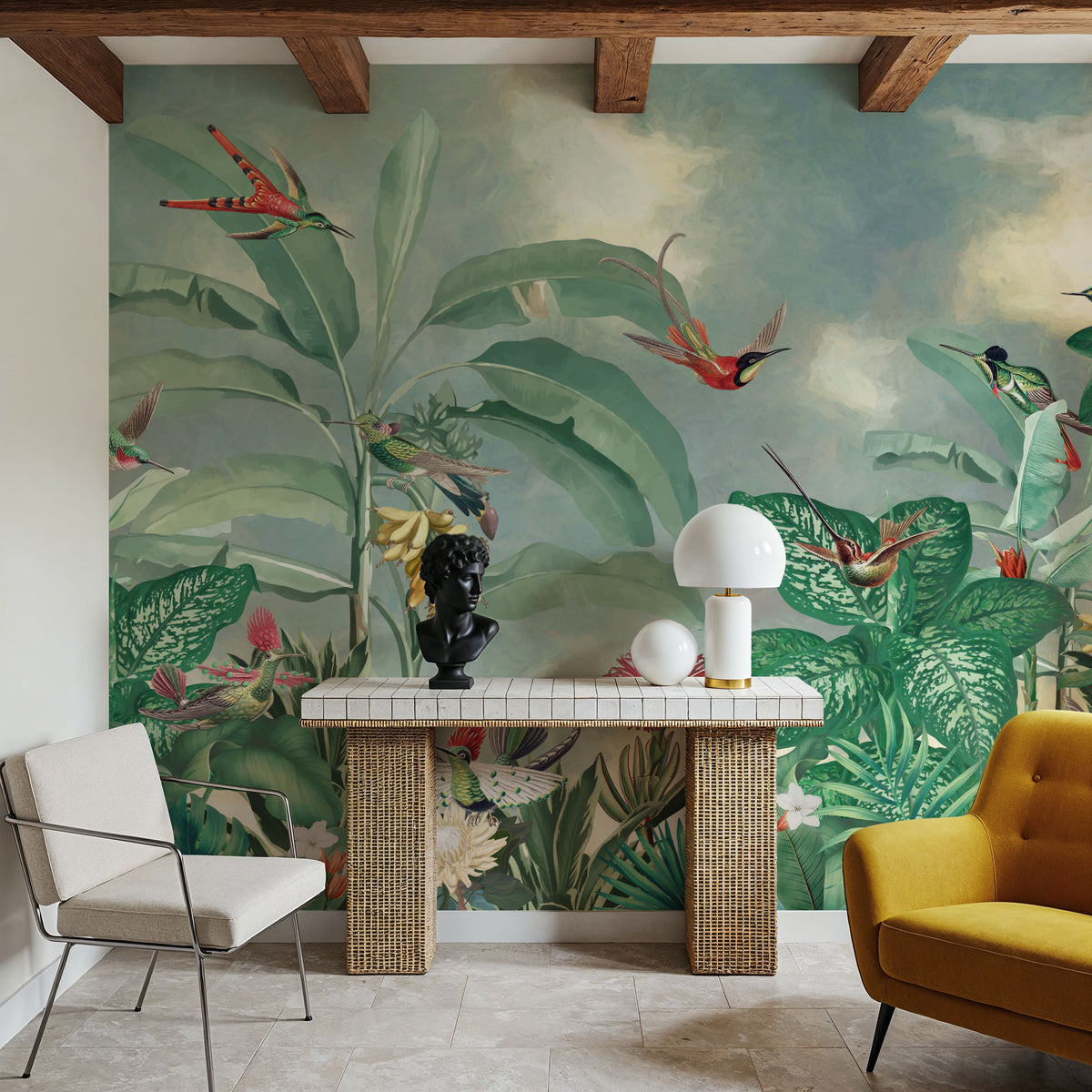 Birds of Paradise Green Mural Wallpaper - room preview 04
