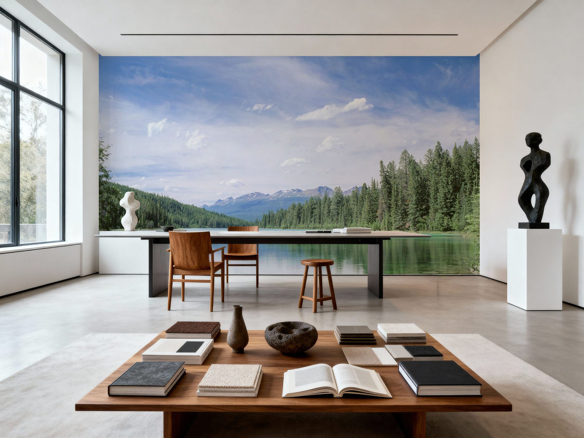 Mountain Mirror Lake Mural Wallpaper - Neutral Tone - room preview 04
