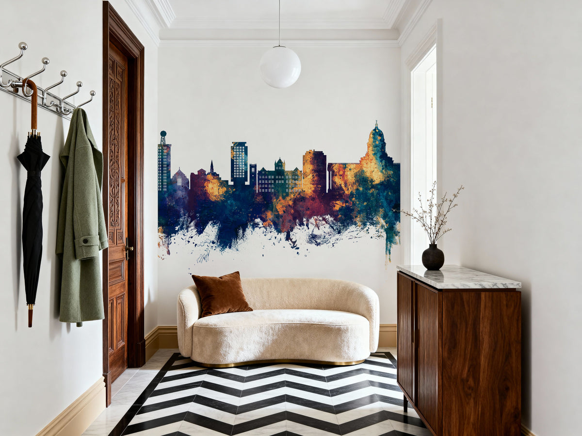 Madison Wisconsin Skyline Blue & Bronze Mural Wallpaper - room preview 04