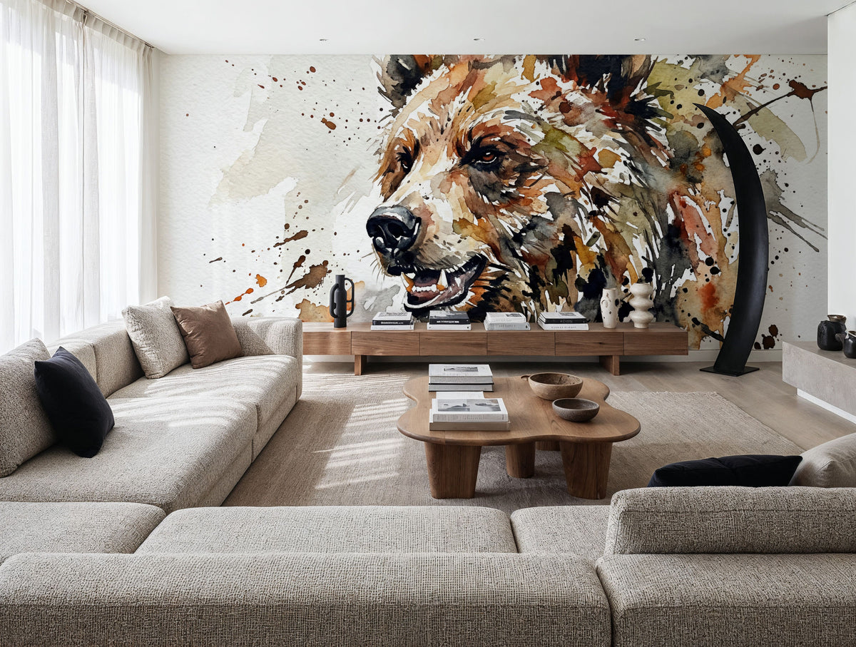 Grizzly Bear - Watercolor Predators Series Mural Wallpaper - room preview 04