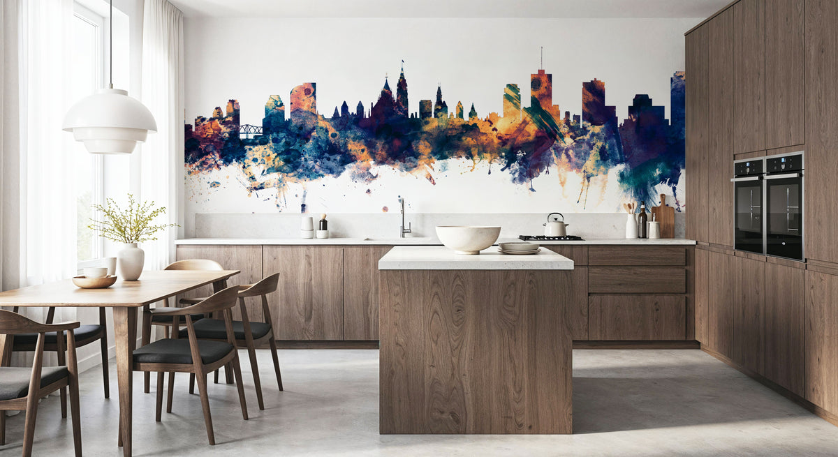 Ottowa Canada Skyline Blue & Bronze Mural Wallpaper - room preview 04