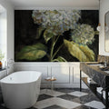 Hydrangea on Black Mural Wallpaper - room preview 04
