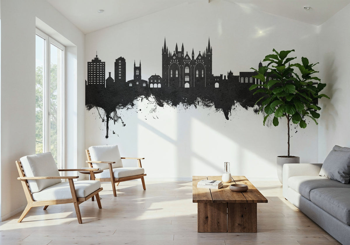 Peterborough England Skyline Black & White Mural Wallpaper - room preview 04