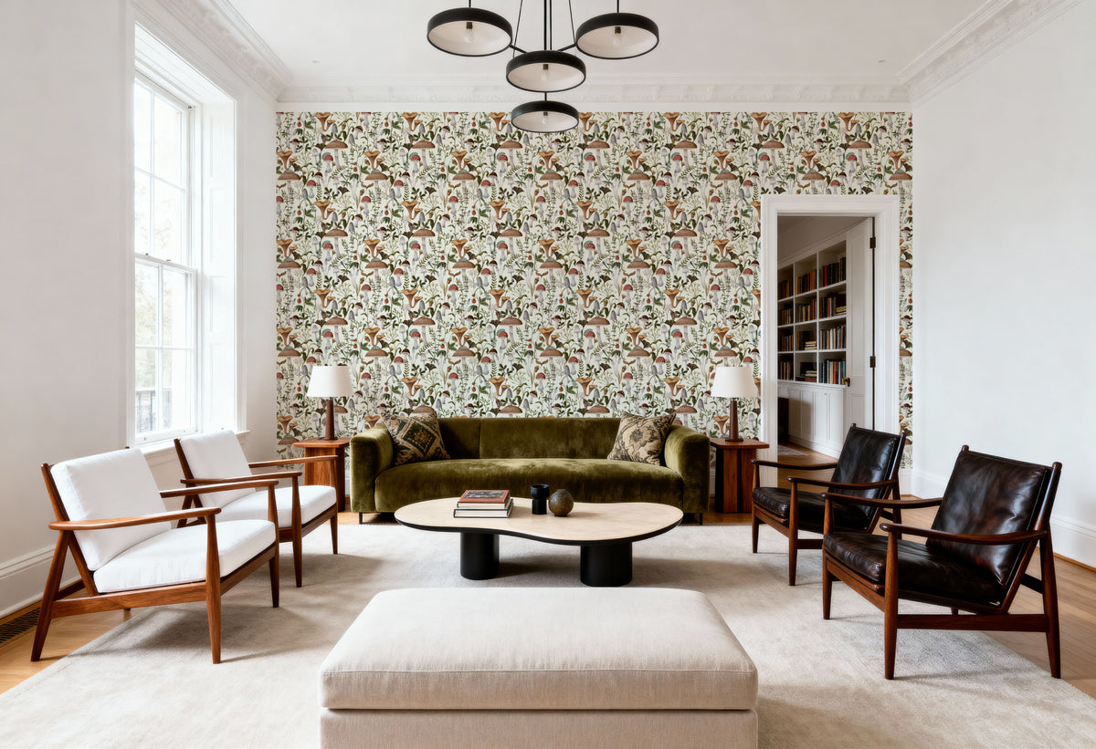 Forest Mushrooms, Light Mural Wallpaper - room preview 04