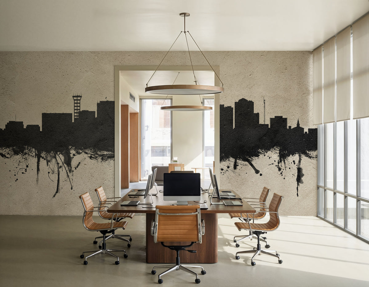 Lincoln Nebraska Skyline Concrete Mural Wallpaper - room preview 04