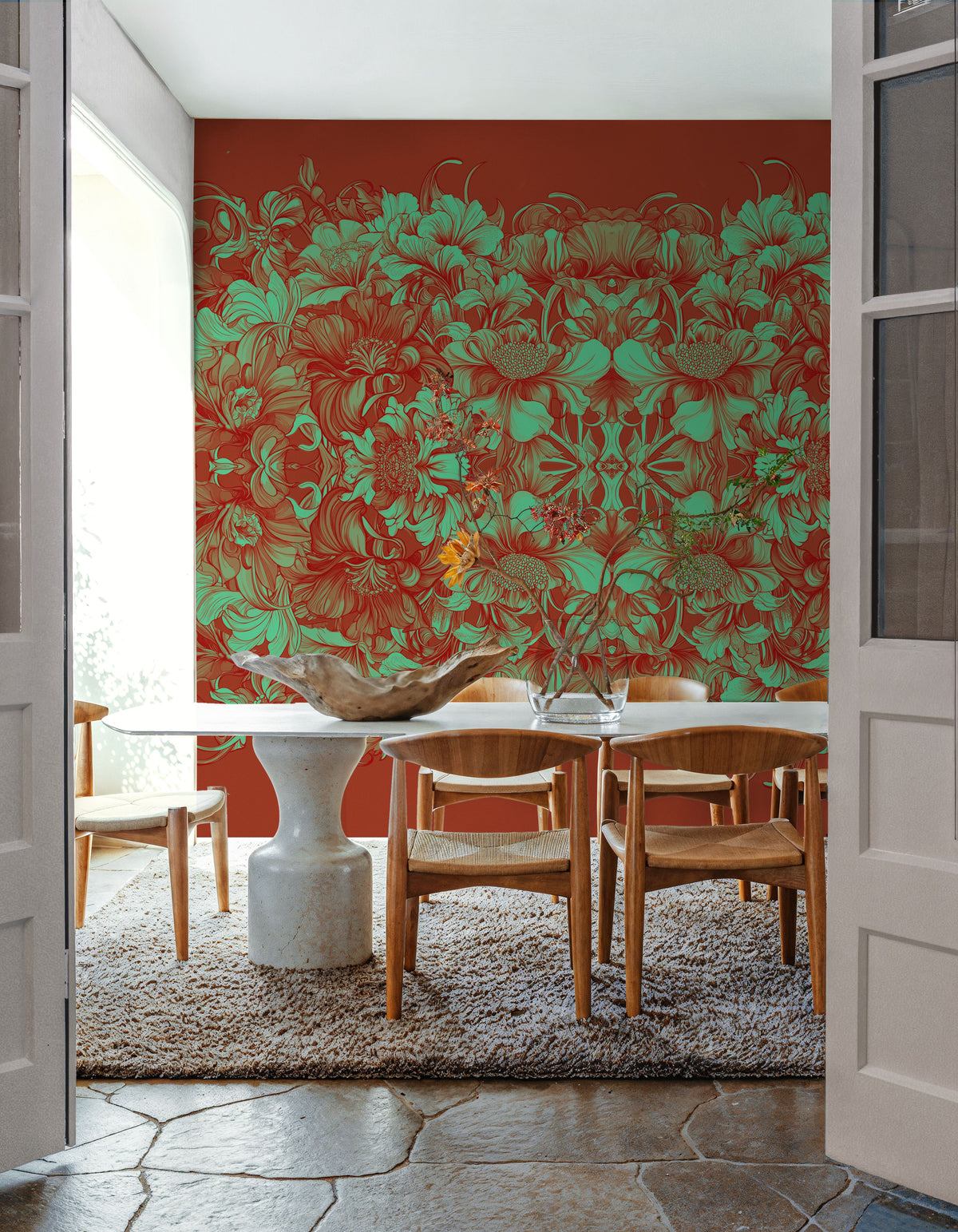 Scandi Flower Ceiling VI Mural Wallpaper - Red Tone - room preview 04