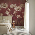 Garden Flowers on Burgundy Mural Wallpaper - room preview 04