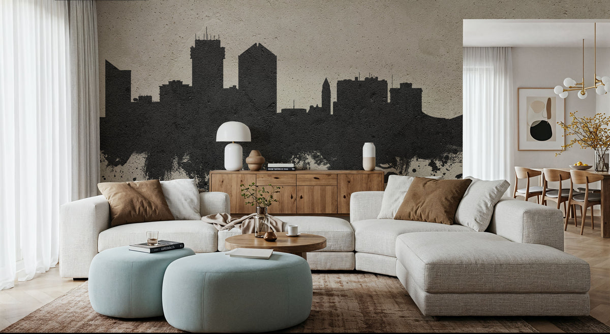 Wichita Kansas Skyline Concrete Mural Wallpaper - room preview 04