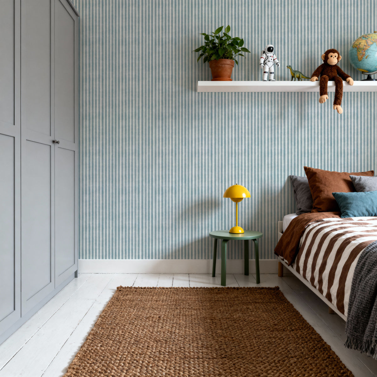 Seeing Stripes Blue Mural Wallpaper - room preview 04