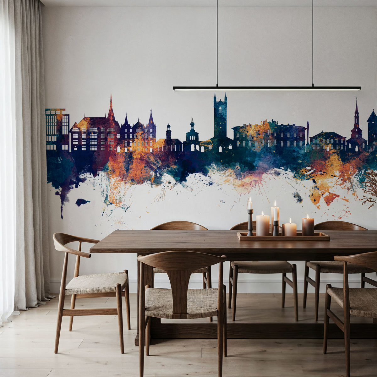 Vevey Switzerland Skyline Blue & Bronze Mural Wallpaper - room preview 04