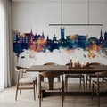 Vevey Switzerland Skyline Blue & Bronze Mural Wallpaper - room preview 04