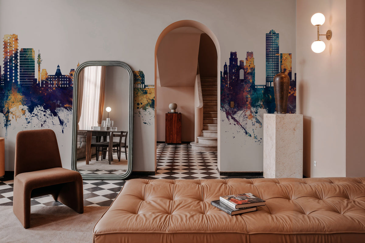 Rennes France Skyline Blue & Bronze Mural Wallpaper - room preview 04