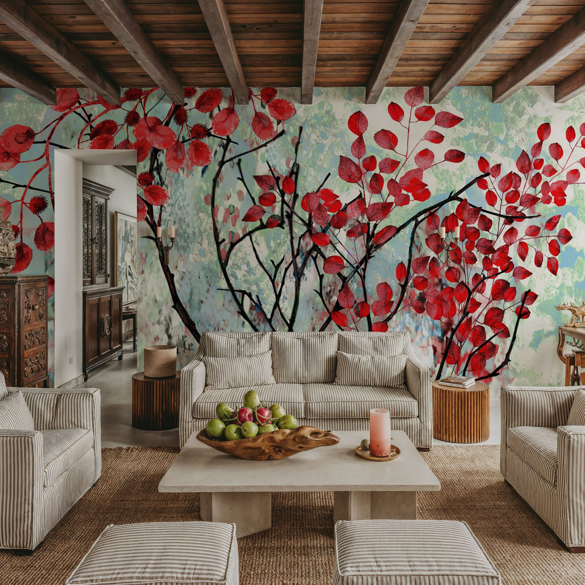 Red Leaves Mural Wallpaper - room preview 04