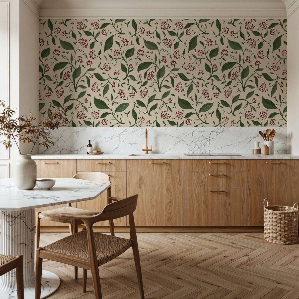 Winter Berries, Cream Mural Wallpaper - room preview 04