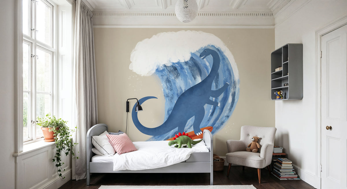 Surfing Brontosaurus Mural Wallpaper - room preview 04
