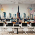 Watercolor Stockholm Skyline Mural Wallpaper - room preview 04