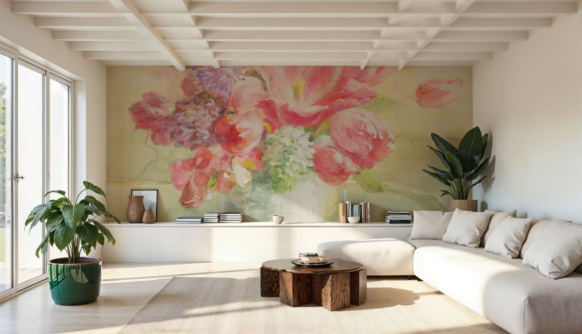 Tulips and Hyacinths on White Mural Wallpaper - room preview 04