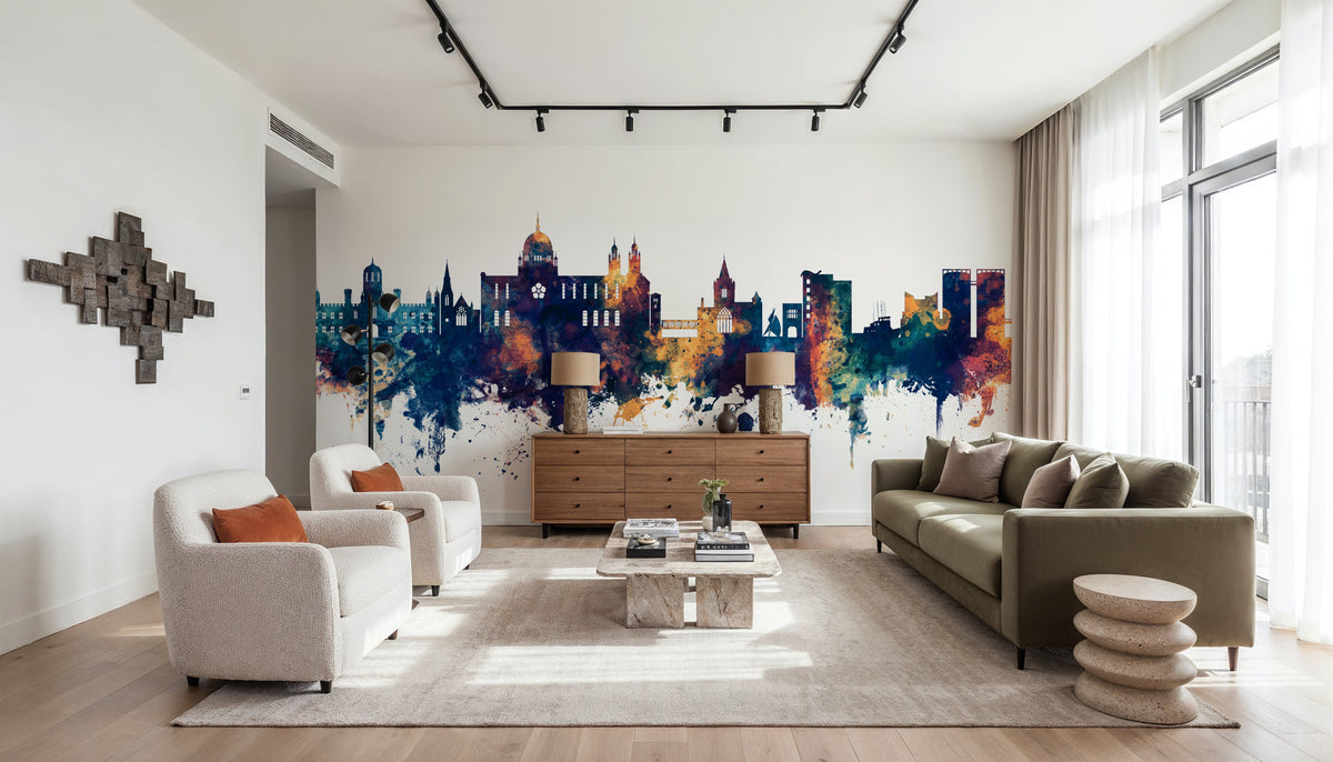 Galway Ireland Skyline Blue & Bronze Mural Wallpaper - room preview 04