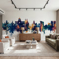 Galway Ireland Skyline Blue & Bronze Mural Wallpaper - room preview 04
