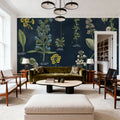 Botanical Floral Chart I Dark Blue Mural Wallpaper - room preview 04