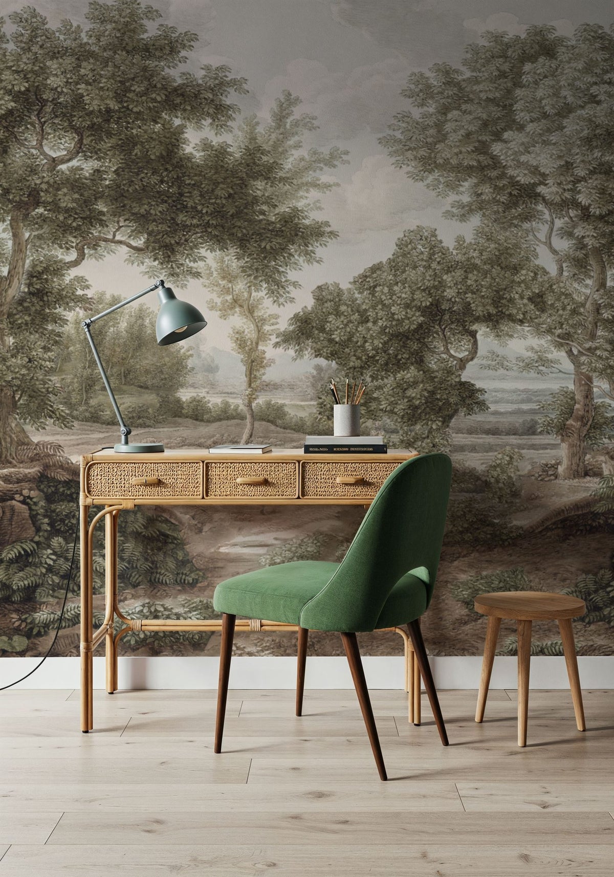 Riverbank Oak Landscape, Olive Mural Wallpaper - room preview 04