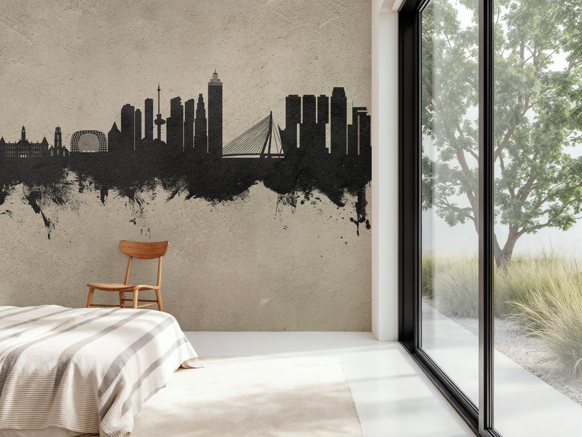 Rotterdam the Netherands Skyline Concrete Mural Wallpaper - room preview 04