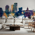 Columbia South Carolina Skyline Blue & Bronze Mural Wallpaper - room preview 04