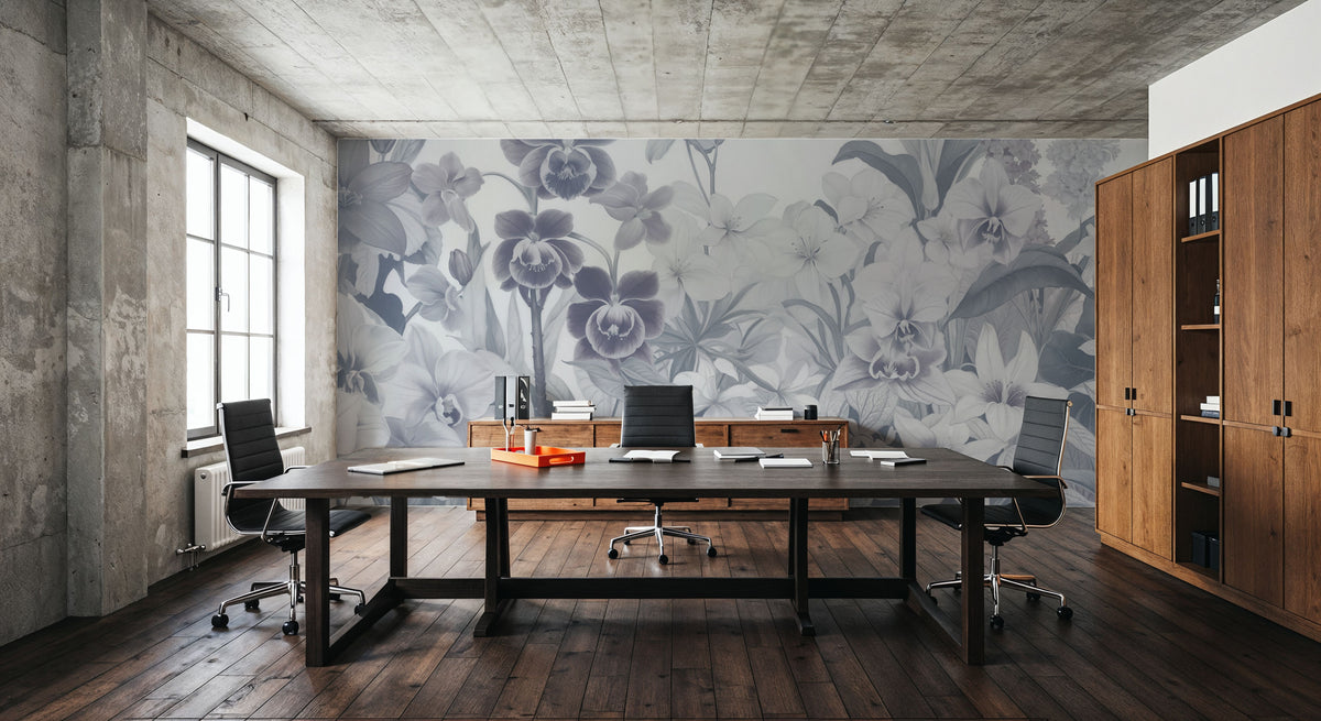 The Tenderness of Orchids, Ice Blue Mural Wallpaper - room preview 04