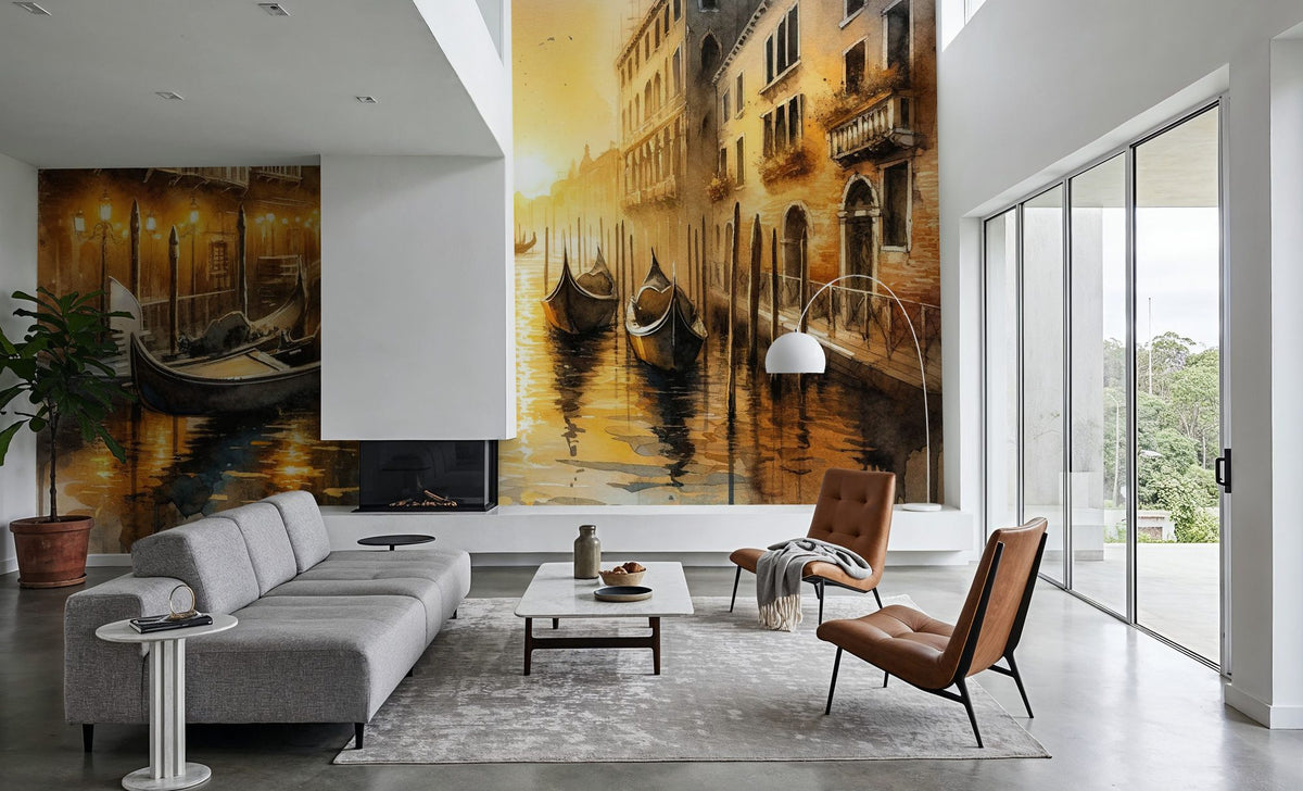 Sunset Over Venetian Canals with Gondolas Mural Wallpaper - room preview 04