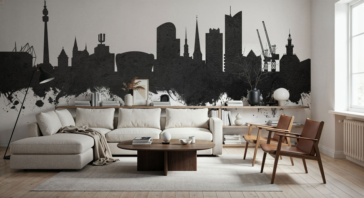 Dortmund Germany Skyline Black & White Mural Wallpaper - room preview 04
