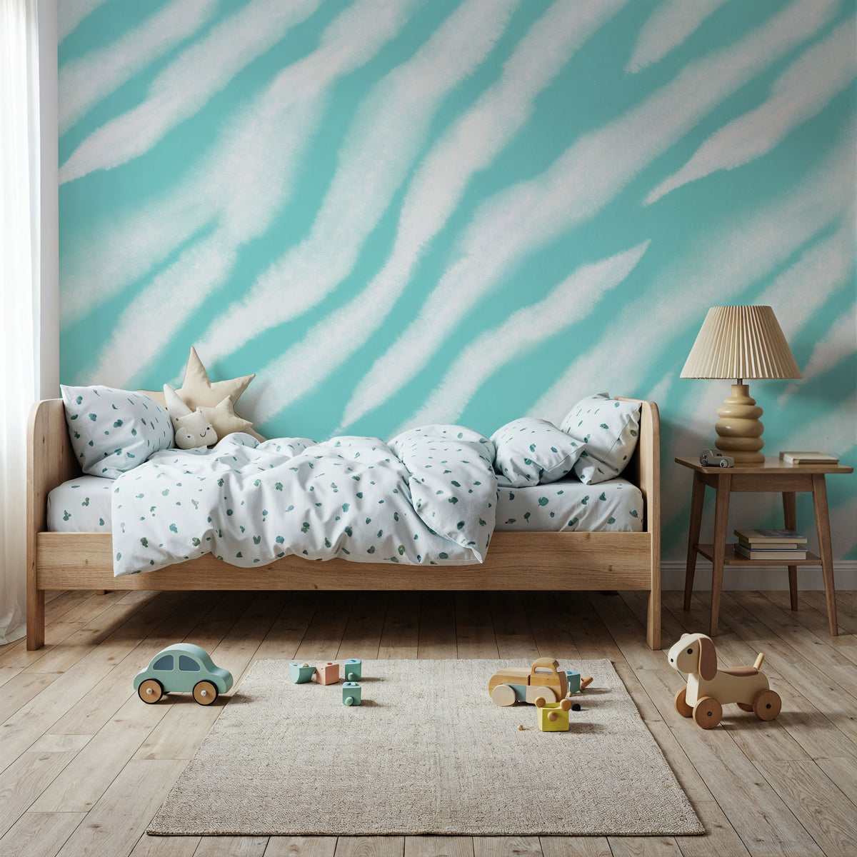 Watercolor Tiger Stripes, Turqouise Mural Wallpaper - room preview 04