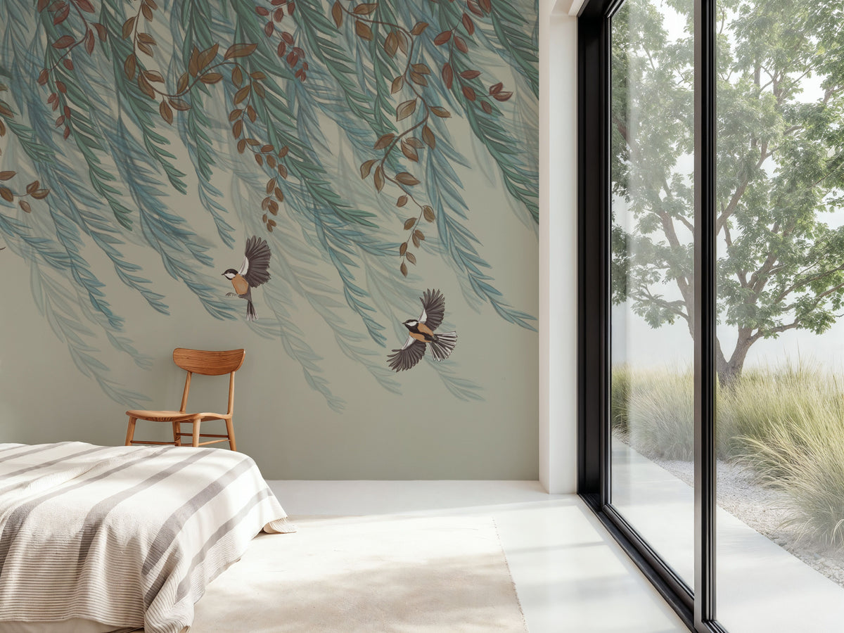 Willow & Birds, Pistachio Mural Wallpaper - room preview 04