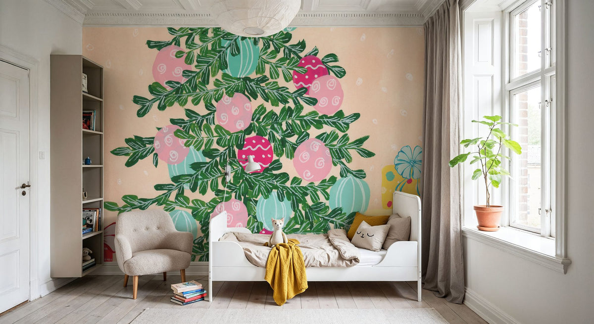Happy Christmas Tree Mural Wallpaper - room preview 04