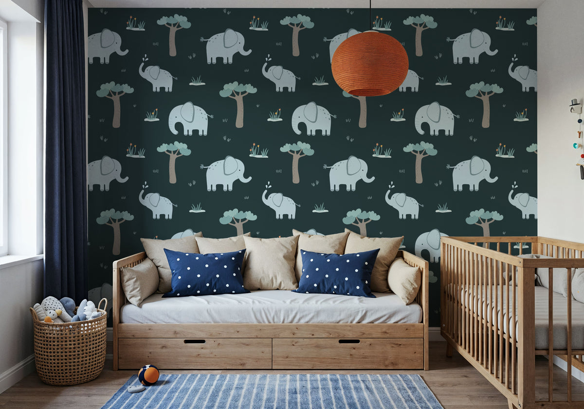 Elephant Greetings Illustration Mural Wallpaper - room preview 04